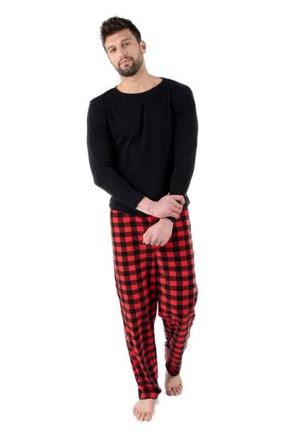 Leveret Leveret Men's Cotton Top & Fleece Pants Printed Matching Family Holiday Pajama Set