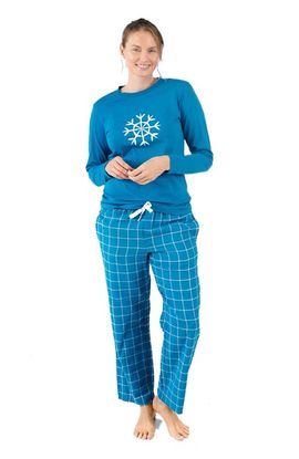 Leveret Leveret Women's Cotton Top & Flannel Pants Printed Holiday Pajama Set