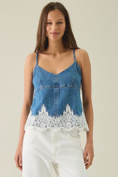 Levi's Levi's '90s Denim Lace Trim Cami in Slipped My Mind, Women's at Urban Outfitters