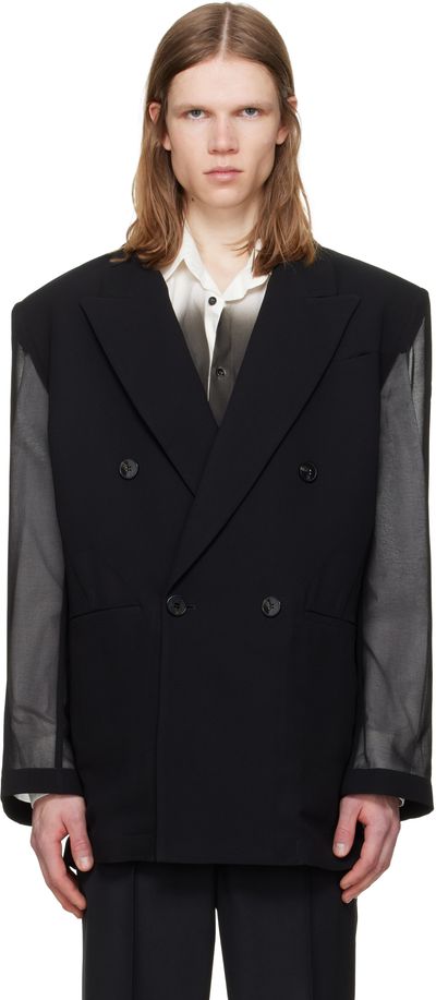 LGN Louis Gabriel Nouchi LGN Louis Gabriel Nouchi Black 4-Button Double-Breasted Sheer Blazer