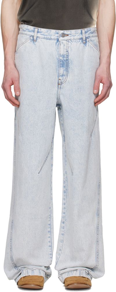 LGN Louis Gabriel Nouchi LGN Louis Gabriel Nouchi Blue Straight-Leg Light-Wash Pleats Jeans