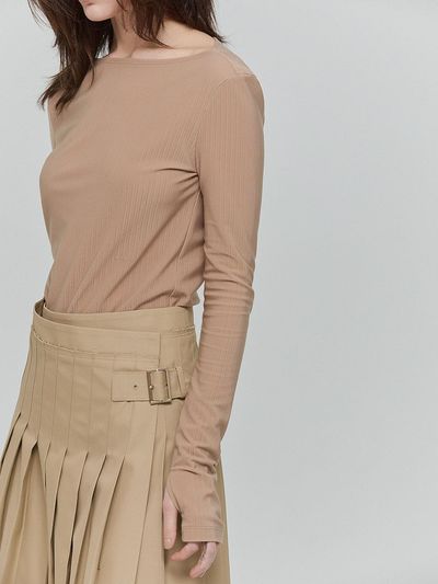 L’H.A.S Back Hole Powdery Rib Jersey T-shirt_Beige