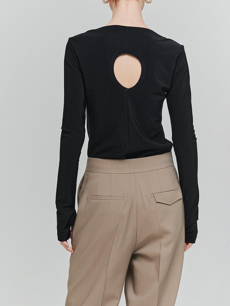 L’H.A.S Back Hole Powdery Rib Jersey T-shirt_Black