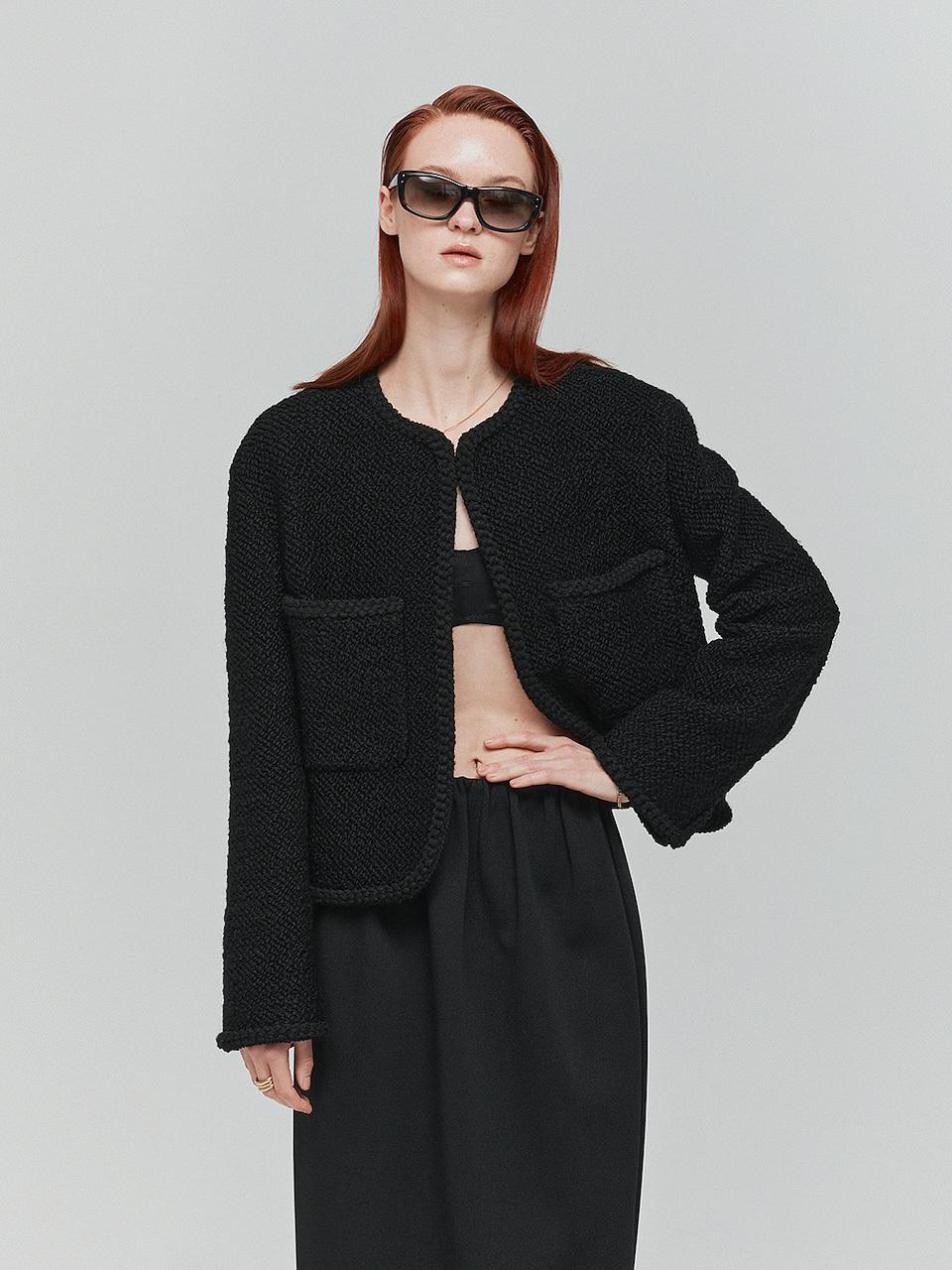 L’H.A.S Boucle Tweed Cropped Jacket_Black