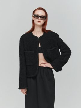 L’H.A.S Boucle Tweed Cropped Jacket_Black