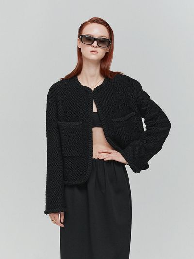 L’H.A.S Boucle Tweed Cropped Jacket_Black