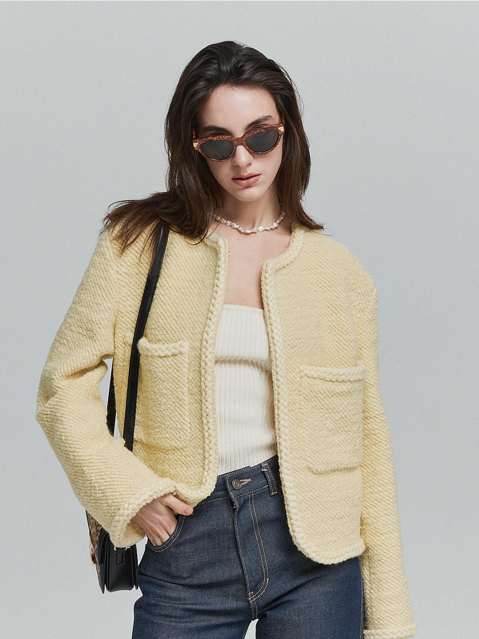 L’H.A.S Boucle Tweed Cropped Jacket_Yellow
