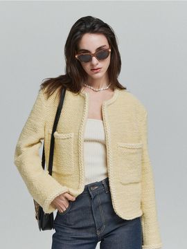 L’H.A.S Boucle Tweed Cropped Jacket_Yellow