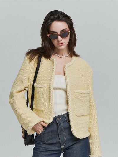 L’H.A.S Boucle Tweed Cropped Jacket_Yellow