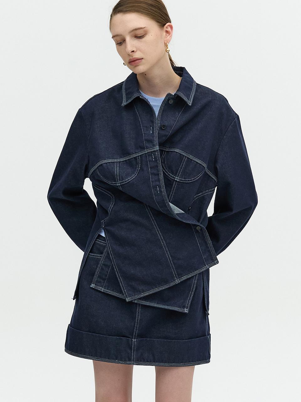 L’H.A.S BUTTON POINT DENIM SHIRTS_NAVY