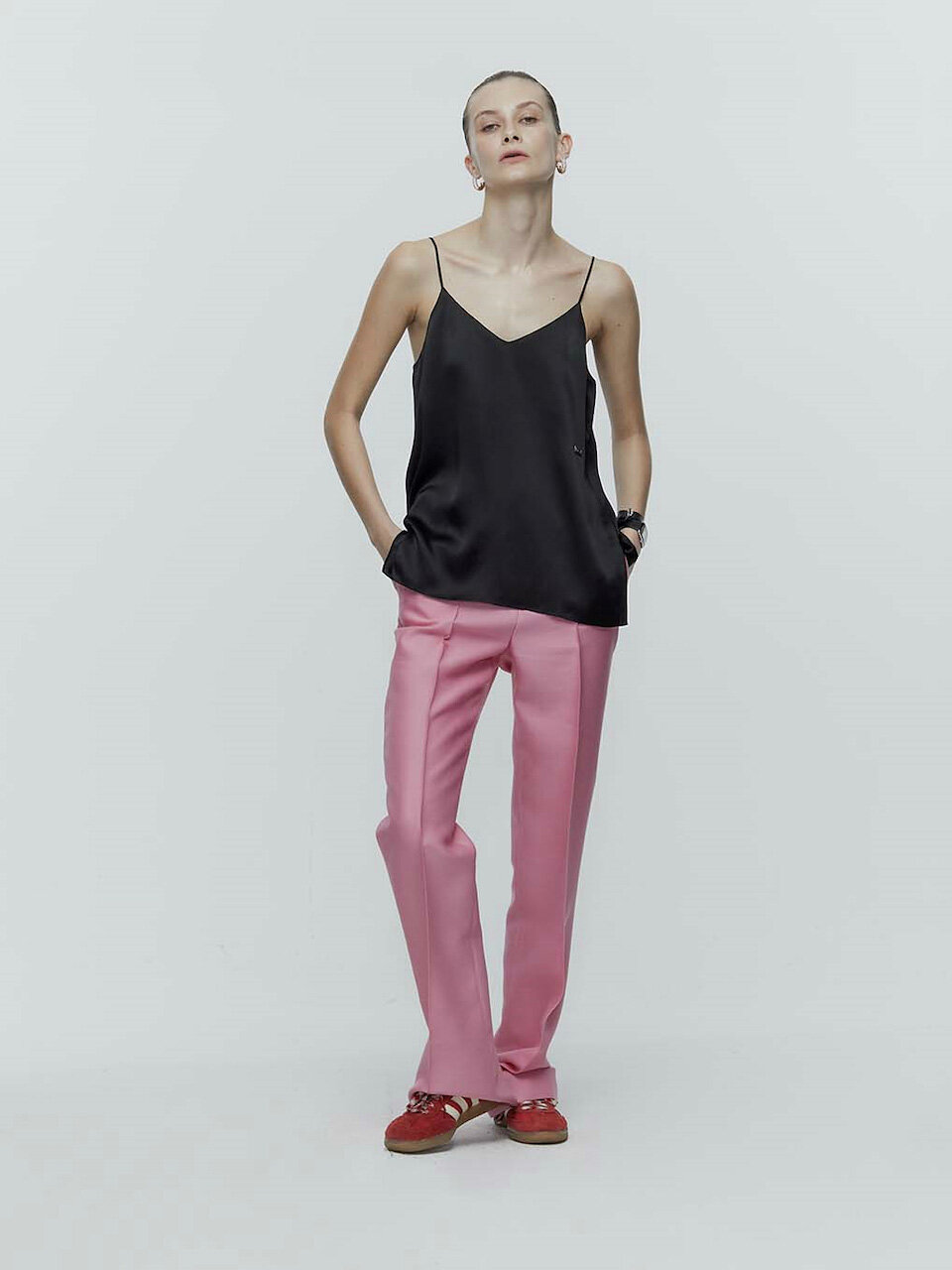 L’H.A.S Cropped Kick Wool Silk Pants_Pink
