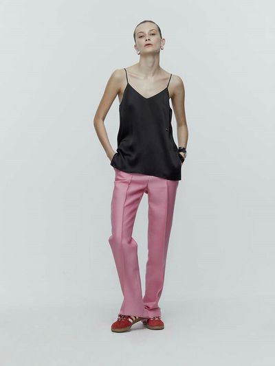 L’H.A.S Cropped Kick Wool Silk Pants_Pink