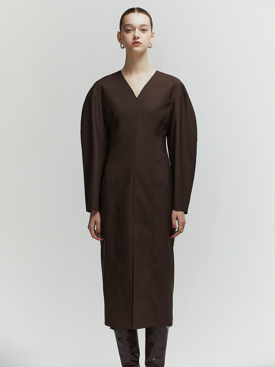 L’H.A.S Graceful Sleeve Midi Dress (Dark Brown)
