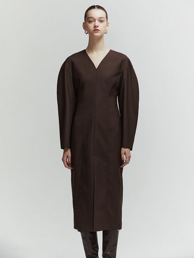 L’H.A.S Graceful Sleeve Midi Dress (Dark Brown)
