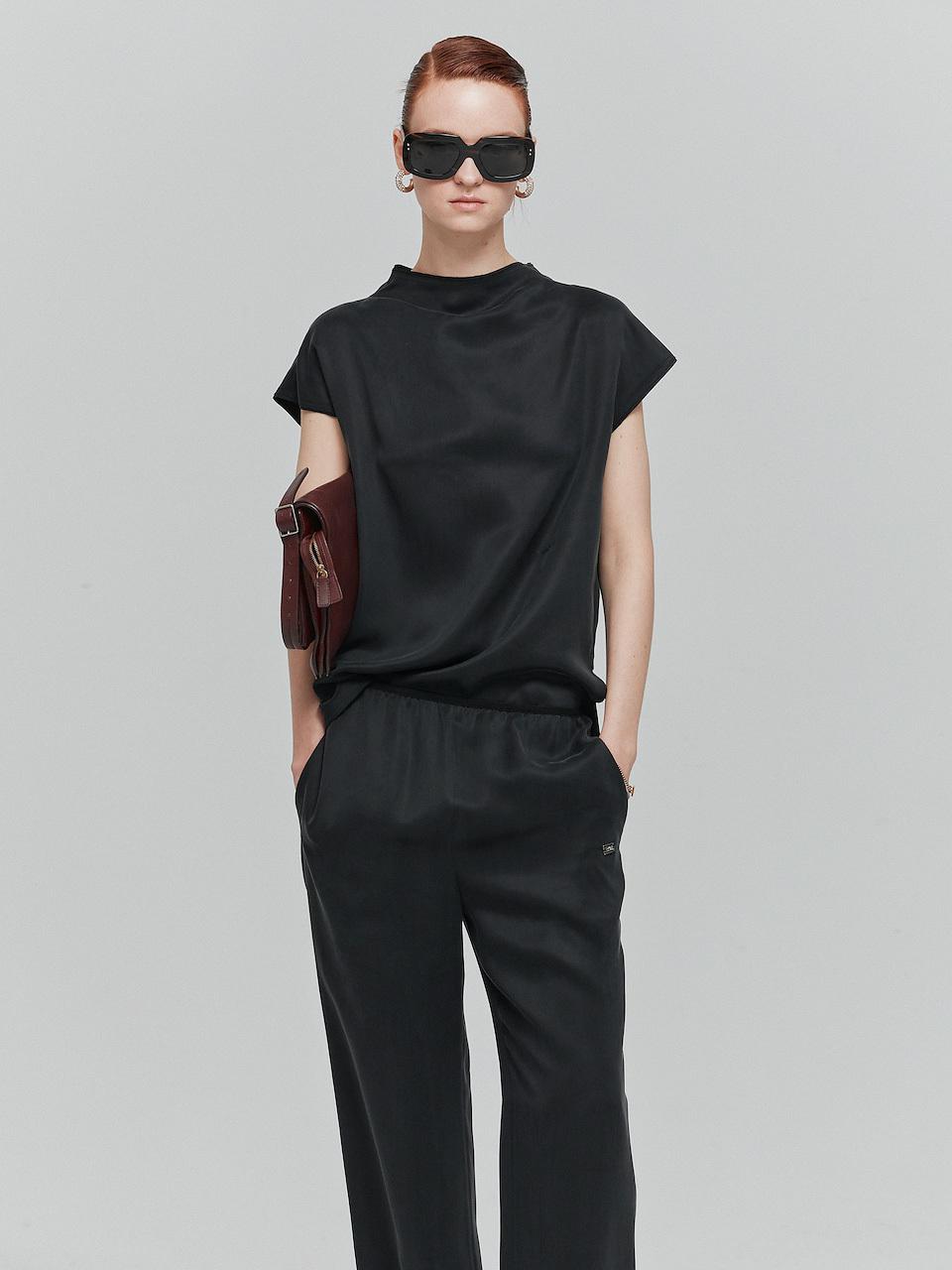 L’H.A.S High Neck Cupro Top (Black)