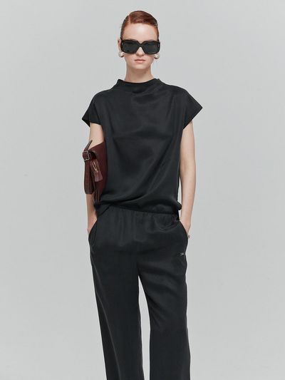 L’H.A.S High Neck Cupro Top (Black)