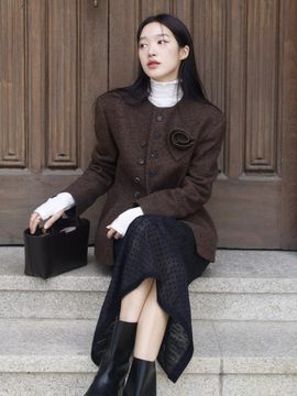 L’H.A.S Ladies Classic Round Neck Jacket (Brown)