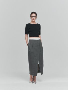 L’H.A.S Layered Wrap Long Skirt_Gray Stripe