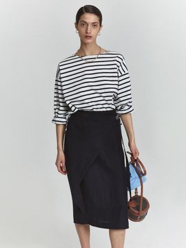 L’H.A.S Linen Blend Light Fresh Wrap Skirt_Navy
