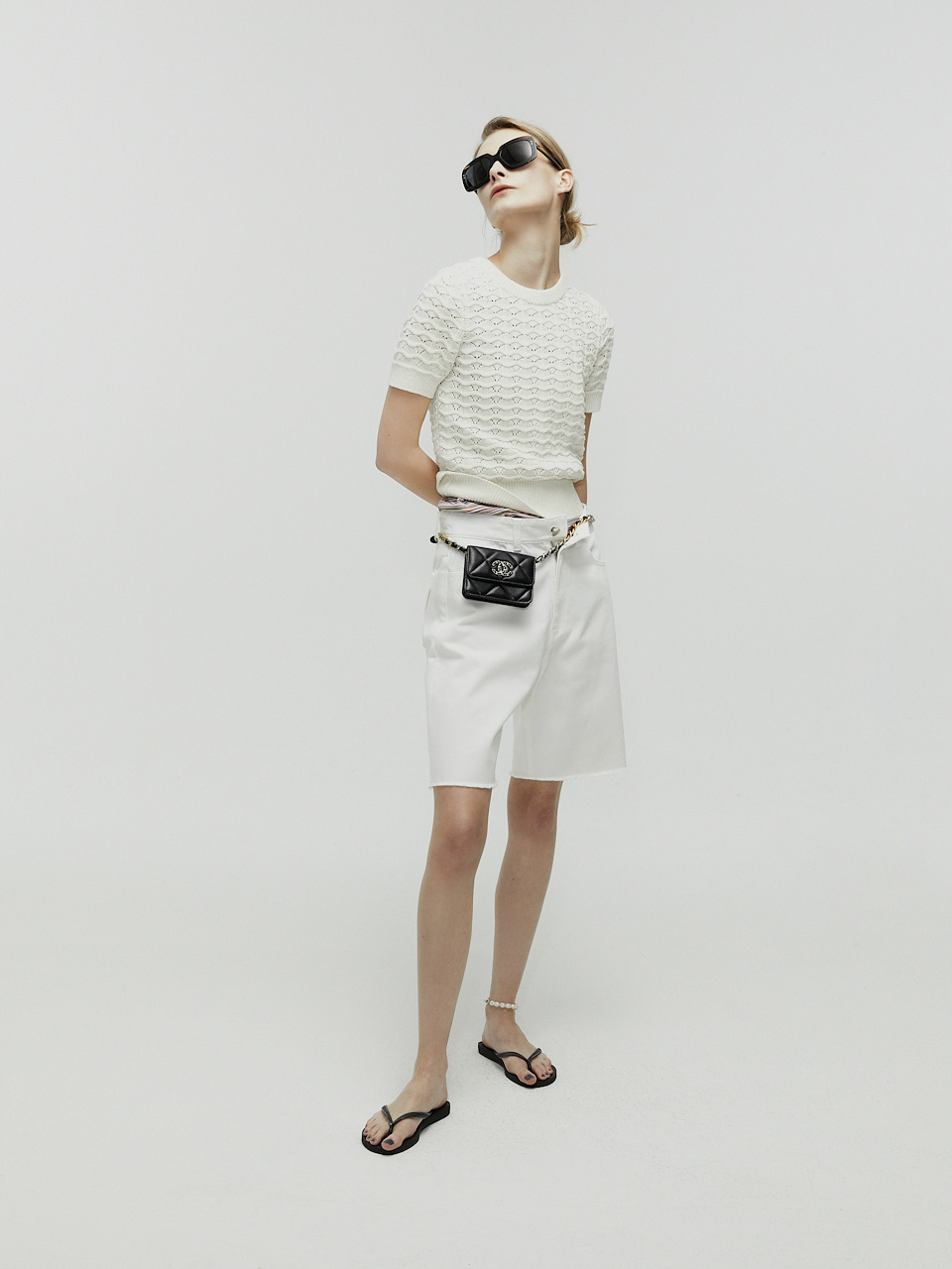 L’H.A.S Mid-Rise Relaxed Denim Shorts_White