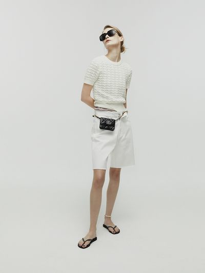 L’H.A.S Mid-Rise Relaxed Denim Shorts_White