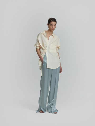 L’H.A.S Mid Rise Satin Straight Leg Pants_Light Blue