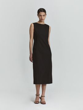 L’H.A.S Midi Deep V Neck Slim Dress_Black