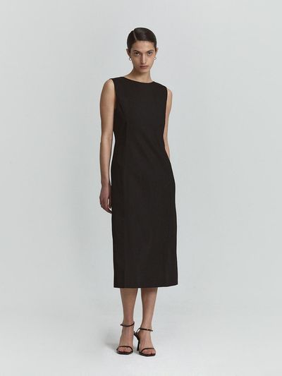 L’H.A.S Midi Deep V Neck Slim Dress_Black