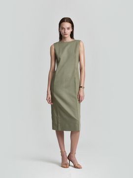 L’H.A.S Midi Deep V Neck Slim Dress_Light Khaki