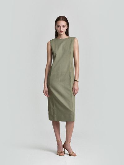 L’H.A.S Midi Deep V Neck Slim Dress_Light Khaki