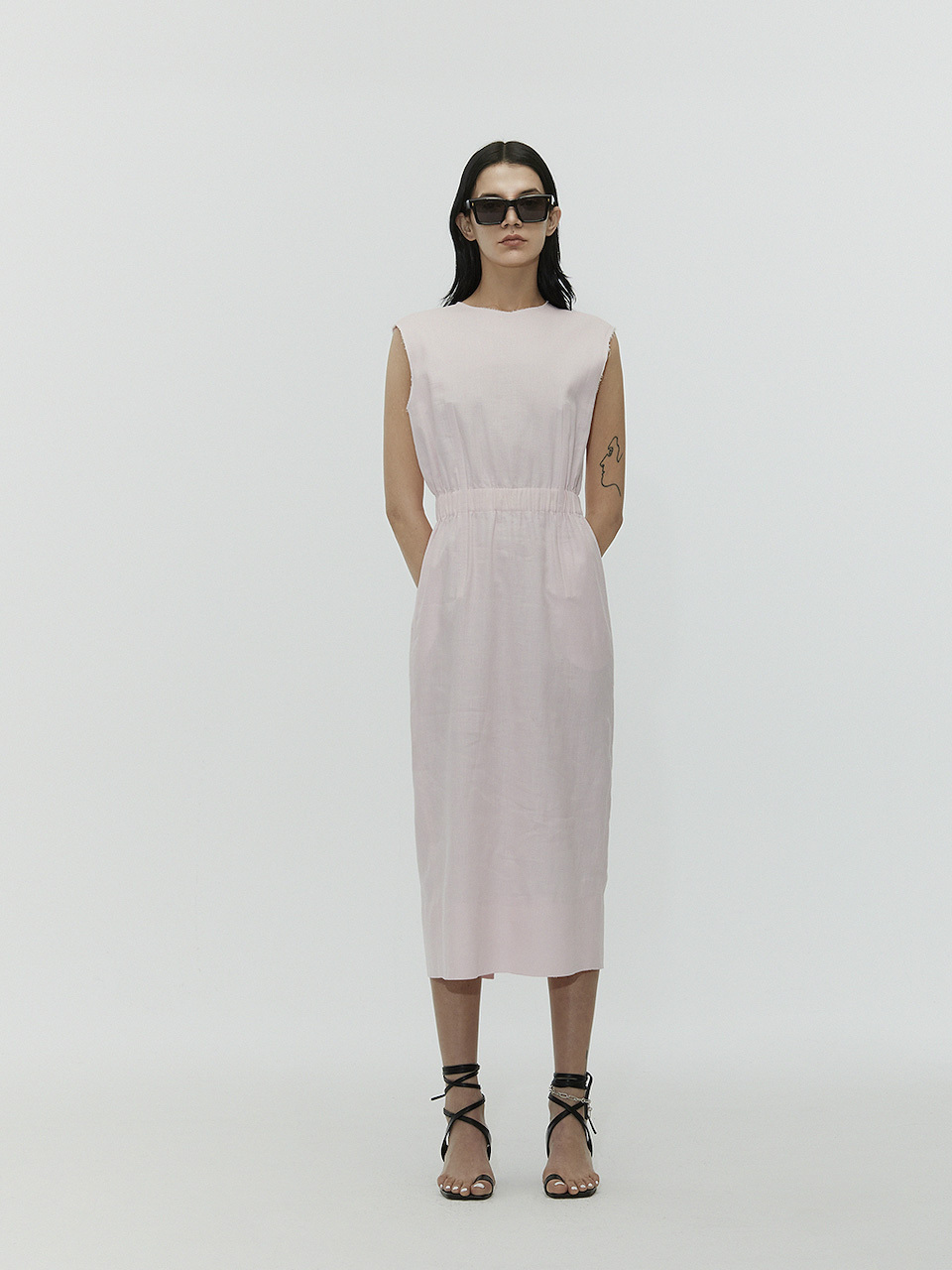 L’H.A.S Midi Linen Belted Dress_Light Pink