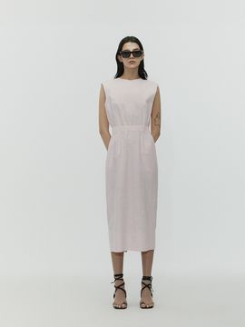 L’H.A.S Midi Linen Belted Dress_Light Pink