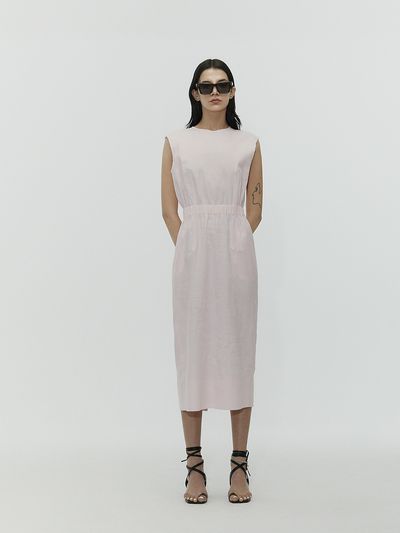 L’H.A.S Midi Linen Belted Dress_Light Pink