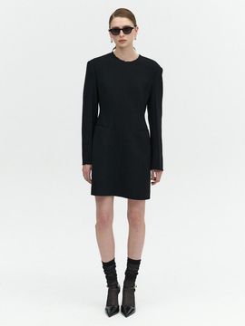 L’H.A.S OVER SHOULDER TWEED MINI DRESS_BLACK