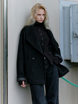 L’H.A.S OVERSIZED DOUBLE HALF COAT_BLACK