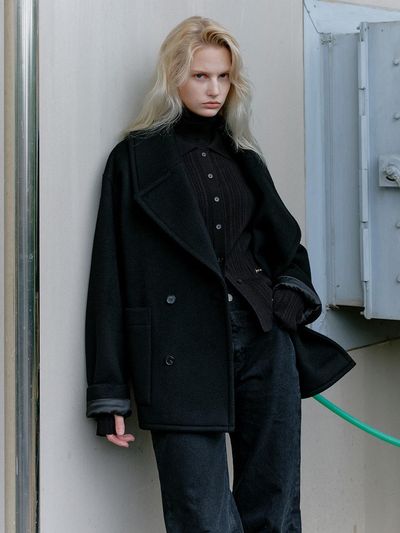 L’H.A.S OVERSIZED DOUBLE HALF COAT_BLACK