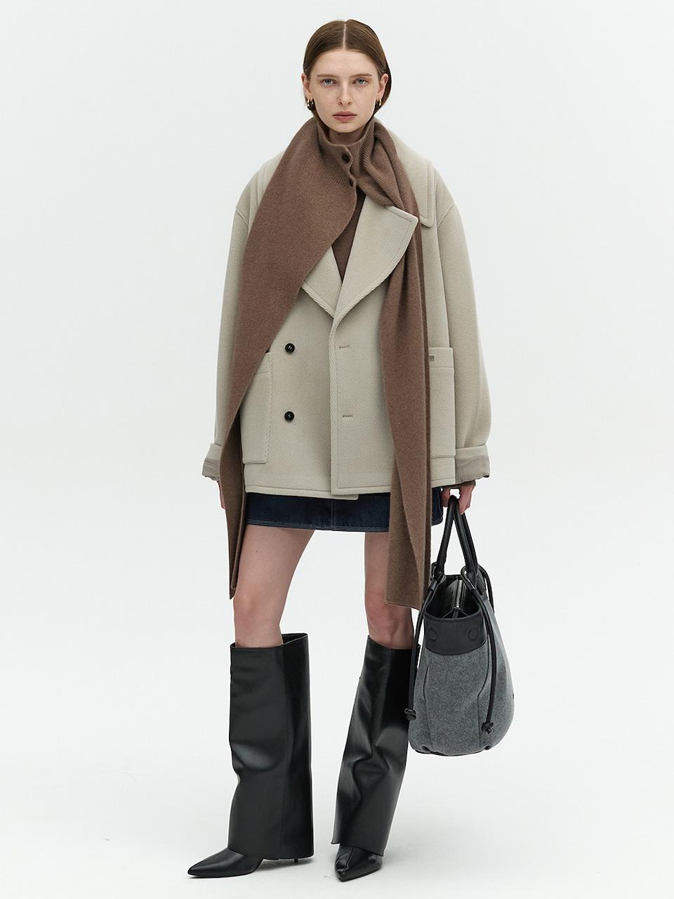 L’H.A.S OVERSIZED DOUBLE HALF COAT_LIGHT GARY