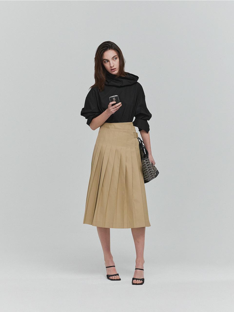 L’H.A.S Pleated Wrap Midi Skirt (Beige)