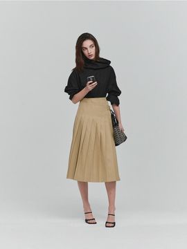 L’H.A.S Pleated Wrap Midi Skirt (Beige)