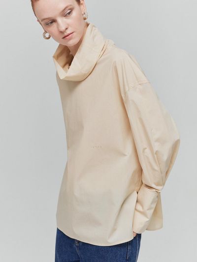 L’H.A.S Roll-Neck Cotton Shirt (Light Beige)