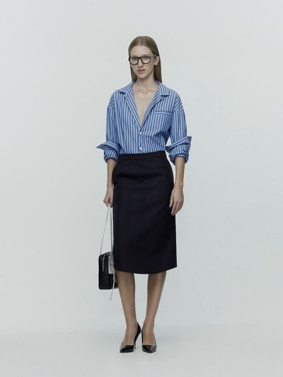 L’H.A.S Round Hem-Line Matelasse Skirt_Black