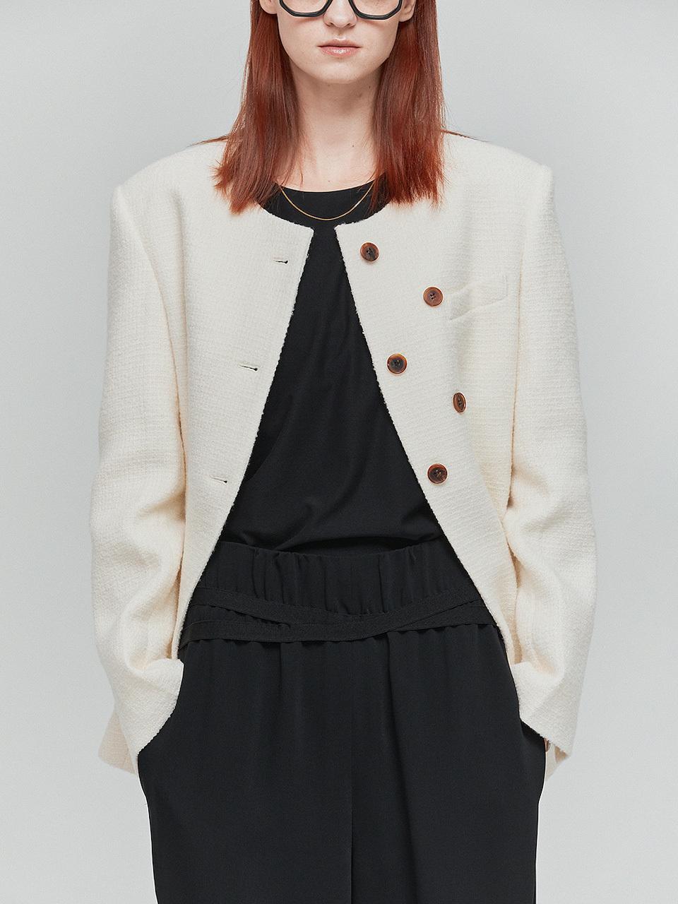 L’H.A.S Round Neck Wool Tweed Jacket