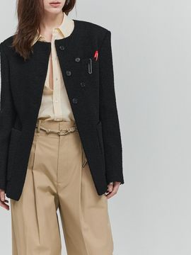 L’H.A.S Round Neck Wool Tweed Jacket_Black