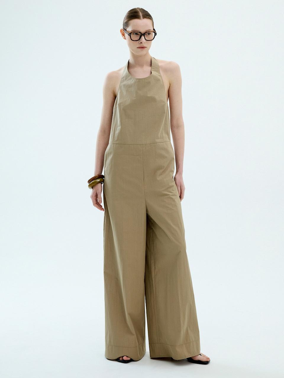 L’H.A.S Solid Apron Wide Jumpsuit (Beige)