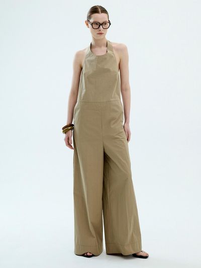 L’H.A.S Solid Apron Wide Jumpsuit (Beige)