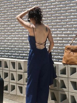 L’H.A.S Solid Open Back Jumpsuit_Dark Navy