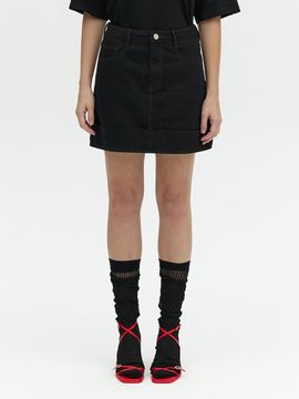 L’H.A.S TURN UP MINI DENIM SKIRT_BLACK