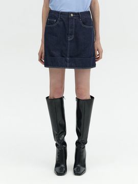 L’H.A.S TURN UP MINI DENIM SKIRT_NAVY