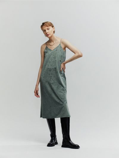 L’H.A.S Velvet Slip Dress_Light Khaki