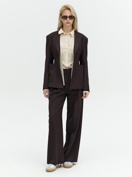L’H.A.S WIDE FIT WOOL TUCK PANTS WINE